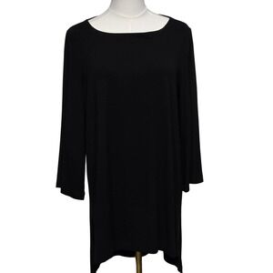 Eileen Fisher Tunic Top Womens Small Black Long Sleeve High Low Stretch Pullover